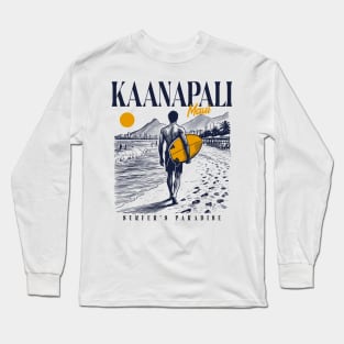 Vintage Surfing Kaanapali Beach Maui, Hawaii// Retro Surfer Sketch // Surfer's Paradise Long Sleeve T-Shirt